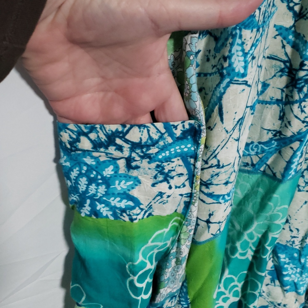 Vintage 80's 90's Jams World Teal & Navy Floral Tie-Strap Mini Dress XL - Picture 4 of 13